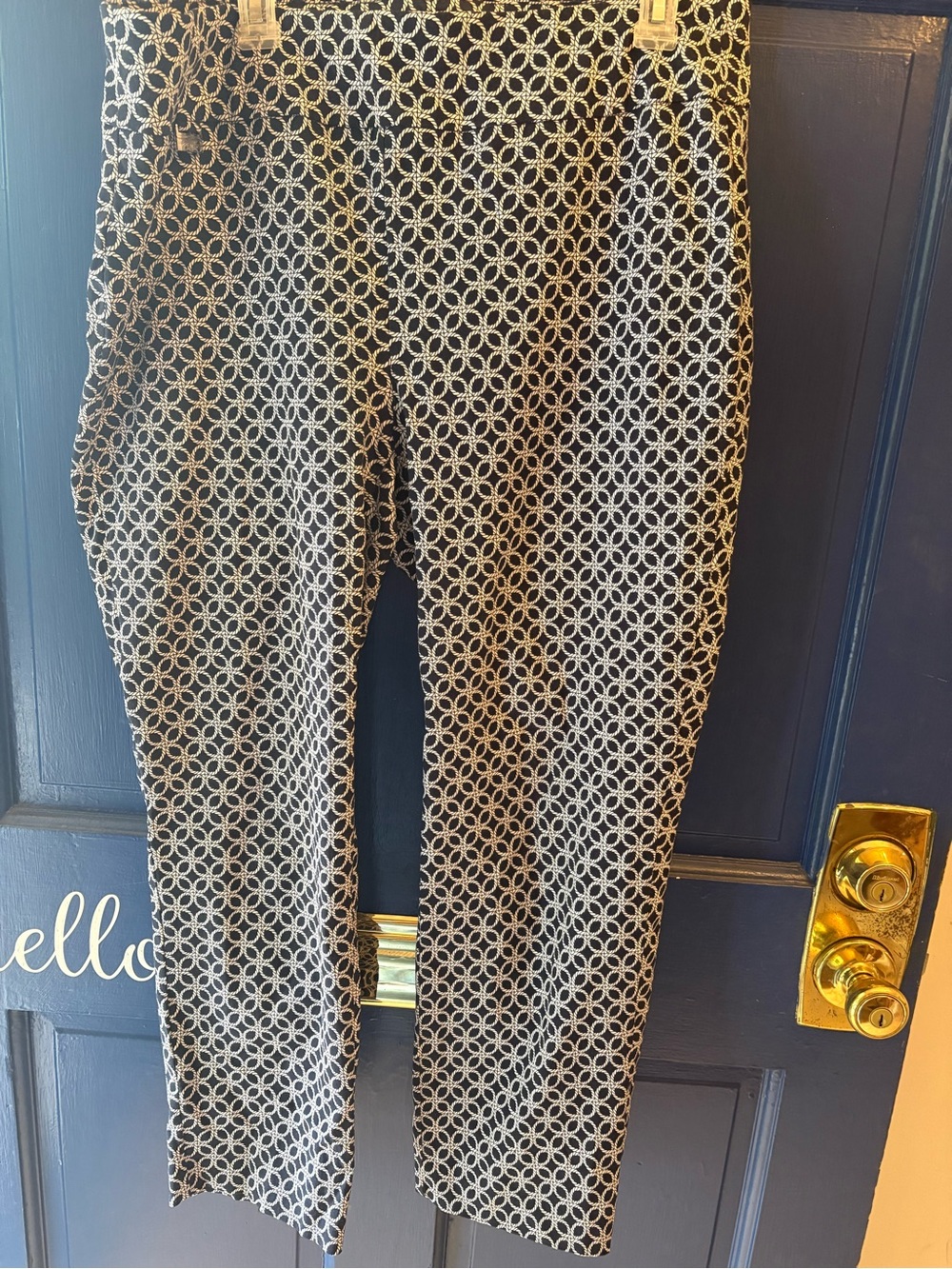 Navy & White nautical knot pull on ankle pants with stretch and stretch waist.
